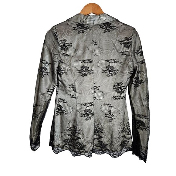 Vintage Orna Farho Black Lace Overlay Single Button Blazer Jacket Women Size T38 - Picture 2 of 16
